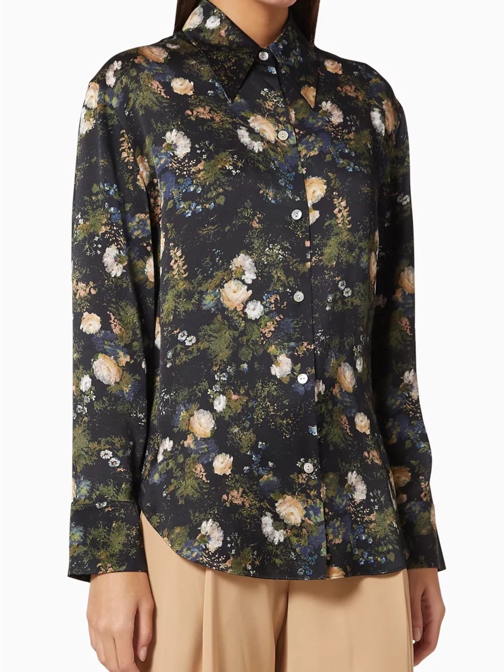 Vince Rose Field Silk Shaped Collar Blouse - Size Large